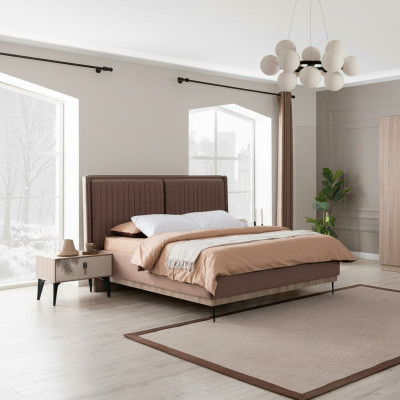 Brown Double Bed Designer Bedroom Furniture Upholstery Luxury Beds
