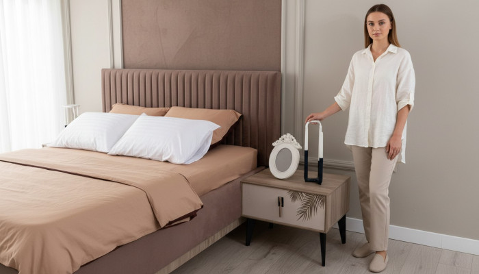 Beige nightstand designer bedroom furniture luxury wood nightstands