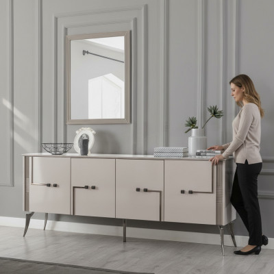 Modern dining room set designer sideboard 4-door luxury mirror 2-piece