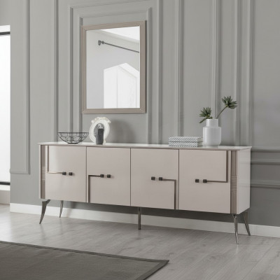 Modern dining room set designer sideboard 4-door luxury mirror 2-piece