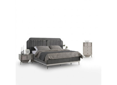 Bedroom Modern Set Gray Double Bed 2x Designer Bedside Tables 3-piece Set