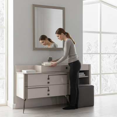 Gray bedroom furnishings designer textile bed 2 wooden nightstands
