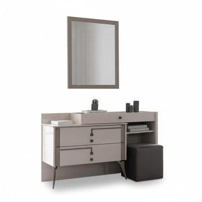 Gray bedroom furnishings designer textile bed 2 wooden nightstands