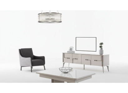 Beige TV cabinet designer coffee table luxury living room furniture wood 2-piece set