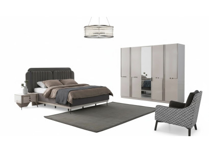 Modern bedroom set double bed nightstand wardrobe luxury