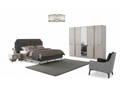 Modern bedroom set double bed nightstand wardrobe luxury
