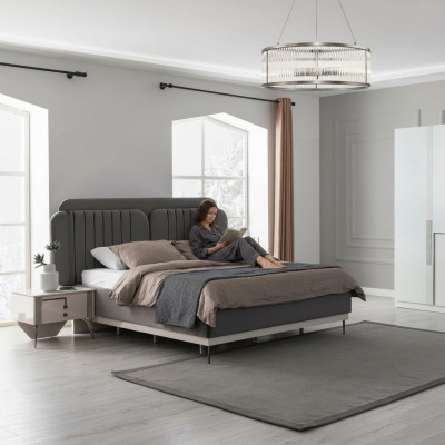 Gray double bed modern bedroom furniture luxury beds wooden frame
