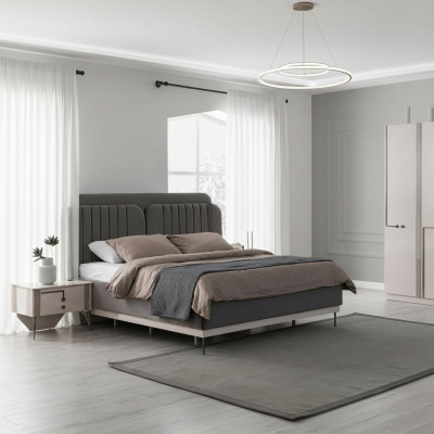 Gray double bed modern bedroom furniture luxury beds wooden frame