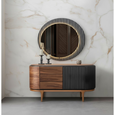 Brown dresser with drawers LED mirror designer bedroom set