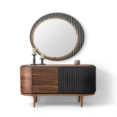 Brown dresser with drawers LED mirror designer bedroom set
