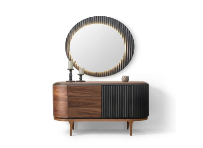 Brown dresser with drawers LED mirror designer bedroom set