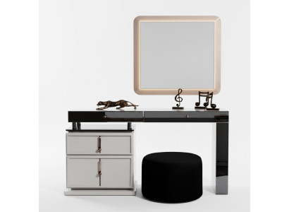 White vanity table designer rectangular mirror upholstered stool 3-piece set
