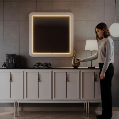 Modern dining room set brown sideboard square mirror 2-piece set