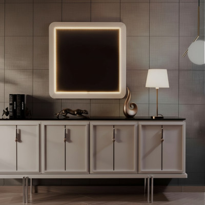 Modern dining room set brown sideboard square mirror 2-piece set