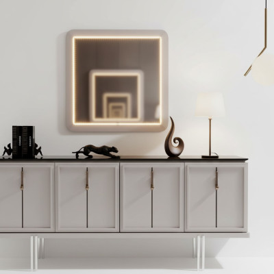 Modern dining room set brown sideboard square mirror 2-piece set