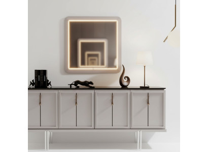 Modern dining room set brown sideboard square mirror 2-piece set