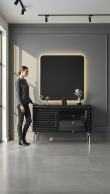 Black bedroom set designer dresser with LED mirror fixture