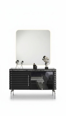 Black bedroom set designer dresser with LED mirror fixture