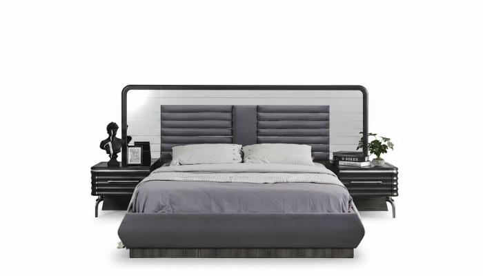 Gray bedroom set double bed 2x bedside tables with drawers