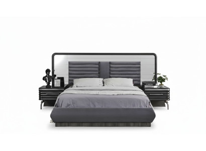 Gray bedroom set double bed 2x bedside tables with drawers
