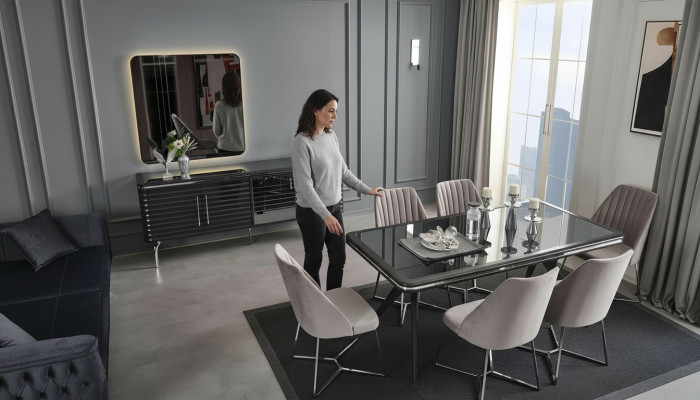 Complete dining room furniture designer sideboard luxury dining table 4x chairs