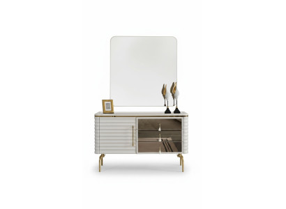 Stylish White Dresser with Round LED Mirror Bedroom Set 2-Piece