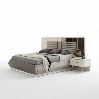 Modern bedroom furniture designer double bed 2x wooden nightstands 3-piece set