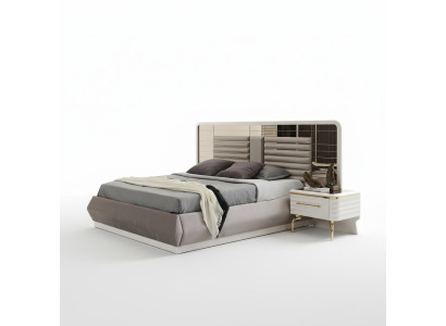 Modern bedroom furniture designer double bed 2x wooden nightstands 3-piece set