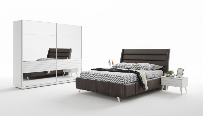 Bedroom furniture glass cabinet designer double bed wood bedside tables 4-piece set