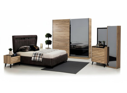 Bedroom furniture designer upholstered bed 2x nightstands wardrobe