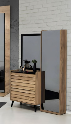 Brown tall chest of drawers with mirror designer bedroom console 2-piece set