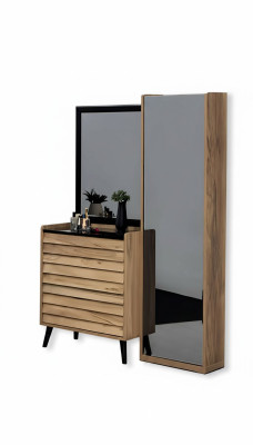 Brown tall chest of drawers with mirror designer bedroom console 2-piece set