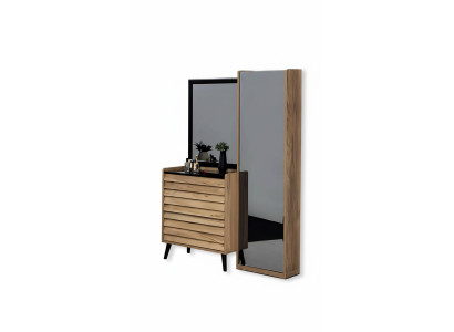 Brown tall chest of drawers with mirror designer bedroom console 2-piece set