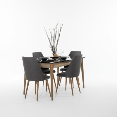 Dining room set designer brown dining table with 4 black upholstered chairs