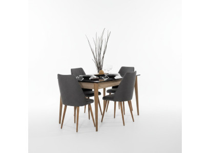 Dining room set designer brown dining table with 4 black upholstered chairs