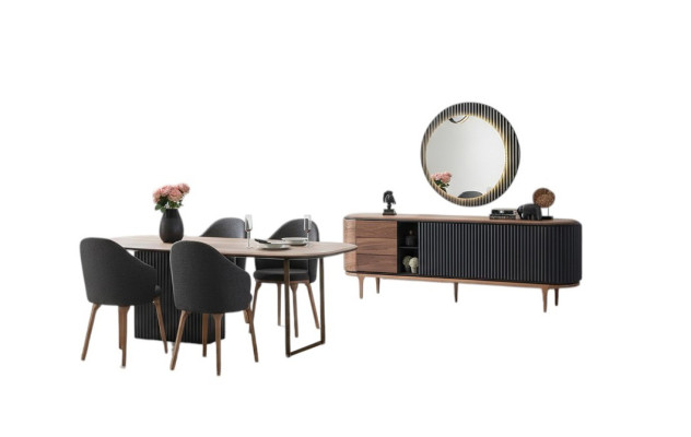 Large dining room set designer dining table 4x upholstered chairs sideboard