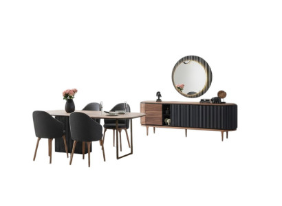 Large dining room set designer dining table 4x upholstered chairs sideboard