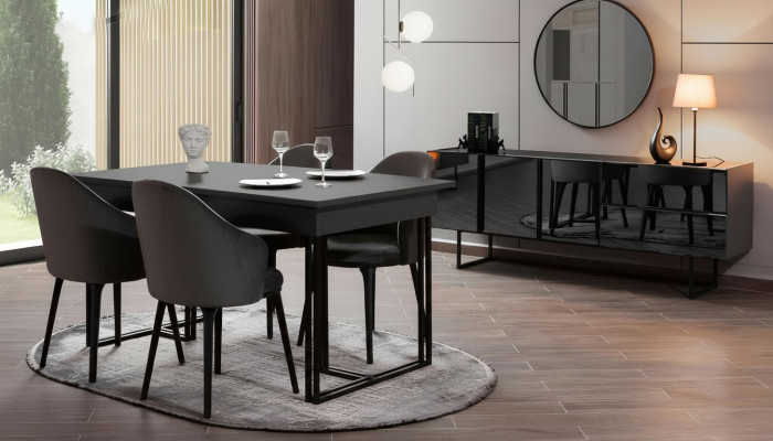 Black Noble Dining Room Wooden Furniture Designer Dining Table Sideboard Chairs
