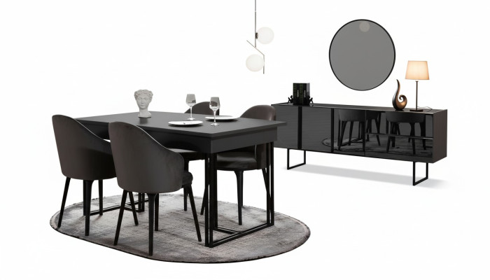 Black Noble Dining Room Wooden Furniture Designer Dining Table Sideboard Chairs