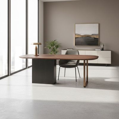 Brown wooden table designer dining room furniture semicircular noble dining table