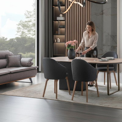 Designer dining set, modern brown chairs, wooden dining table, 5-piece set