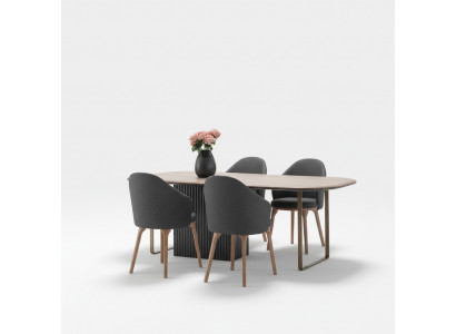 Designer dining set, modern brown chairs, wooden dining table, 5-piece set