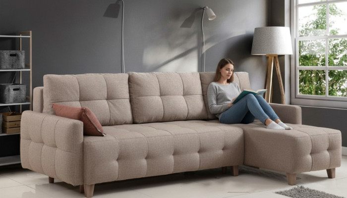 Beige corner sofa upholstery living area fabric sofas L-shaped set new