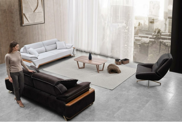 Black and white sofa set 2x three-seater luxury armchair stylish couches