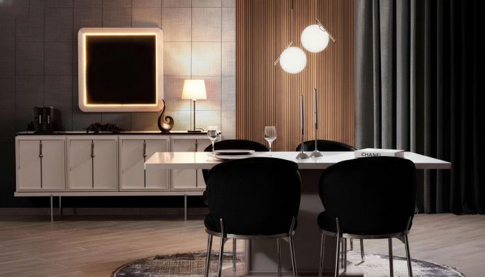 Dining Room Set Modern Set Dining Table 4x Upholstered Chairs Sideboard 7 pieces