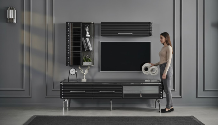 Modern living room set designer TV cabinet luxury 2x wall cabinets 3-piece