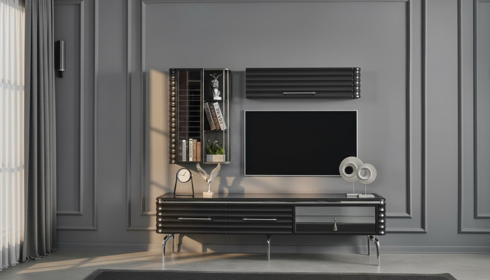 Modern living room set designer TV cabinet luxury 2x wall cabinets 3-piece