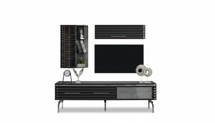 Modern living room set designer TV cabinet luxury 2x wall cabinets 3-piece