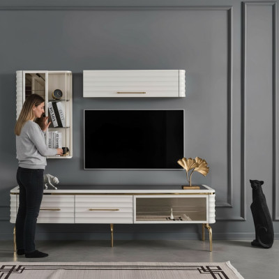 White living wall designer TV cabinet luxury 2x wall cabinets modern furniture