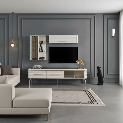 White living wall designer TV cabinet luxury 2x wall cabinets modern furniture